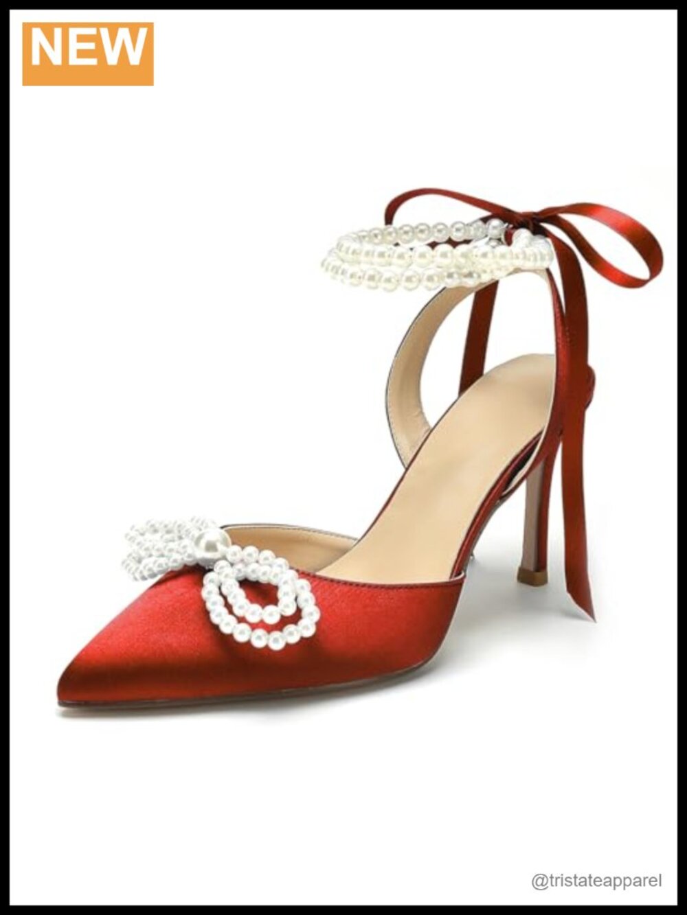 Satin Wedding Heels for Bride Closed Toe Pearl Pointed Toe Party Pumps